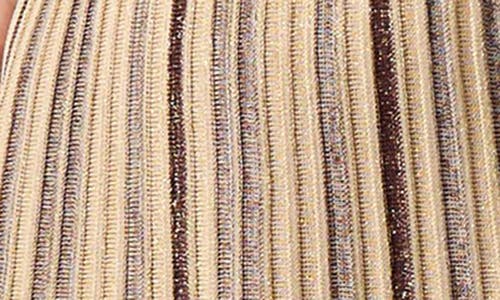Misook Modern Fit-and-flare Lurex Striped Knit Maxi Dress In Biscotti/mahogany/gold