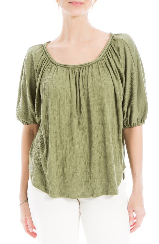 Max Studio Textured Knit Bubble Sleeve Knit Top In Sage