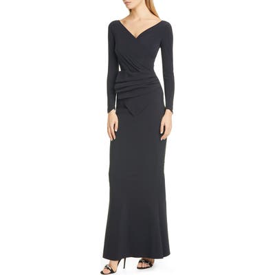 Chiara Boni La Petite Robe Kaya Long Sleeve Ruffle Gown, US / 46 IT - Black
