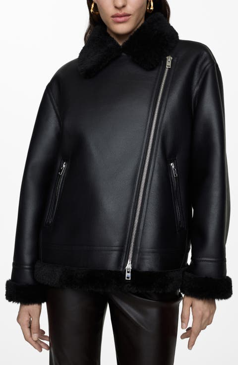 ジャケット・アウター Faux Shearling Lined Bomber Jacket Black Supreme Faux Shearling Lined Bomber Jacket (FW24) - $248