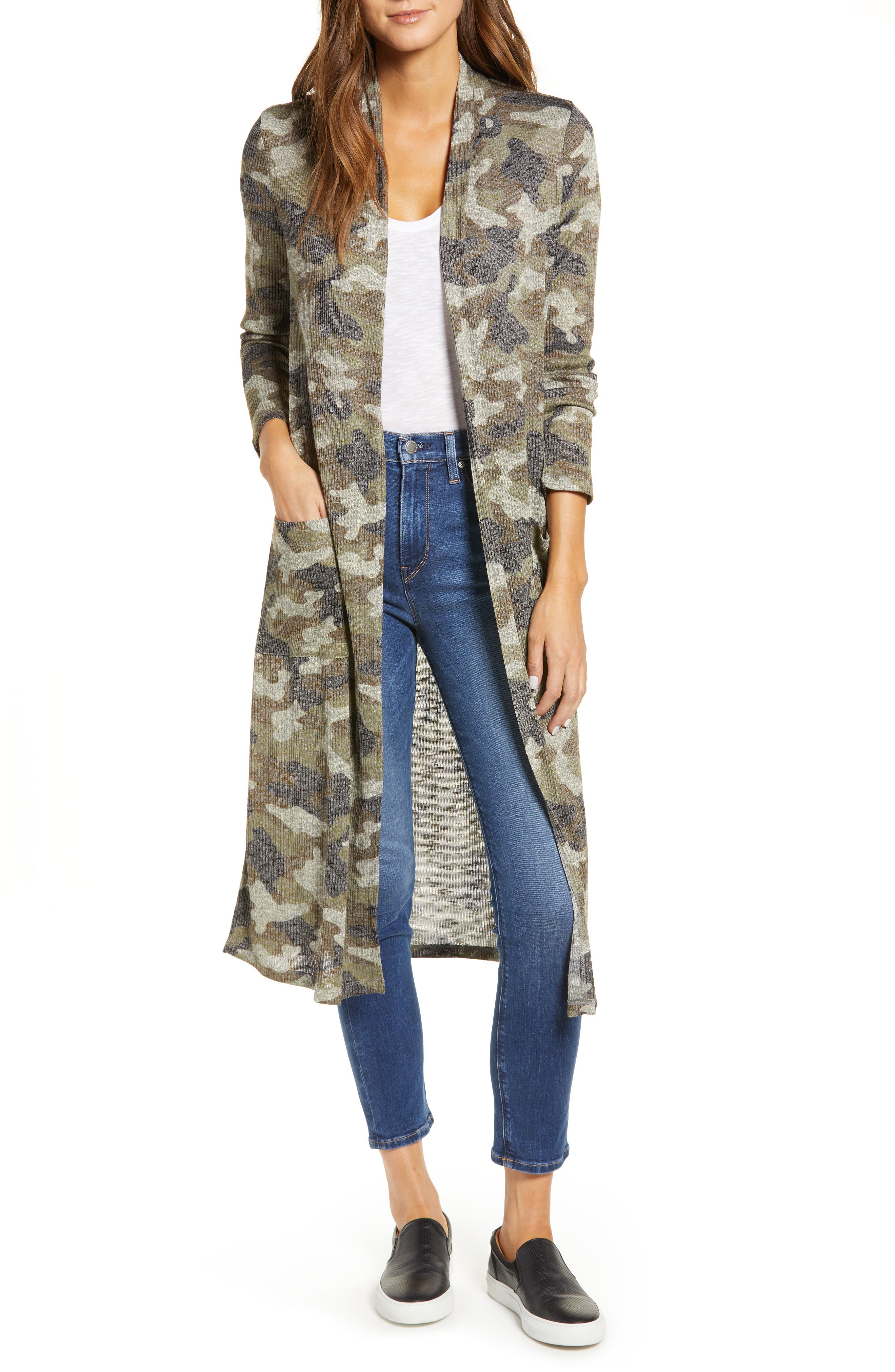 camo long cardigan