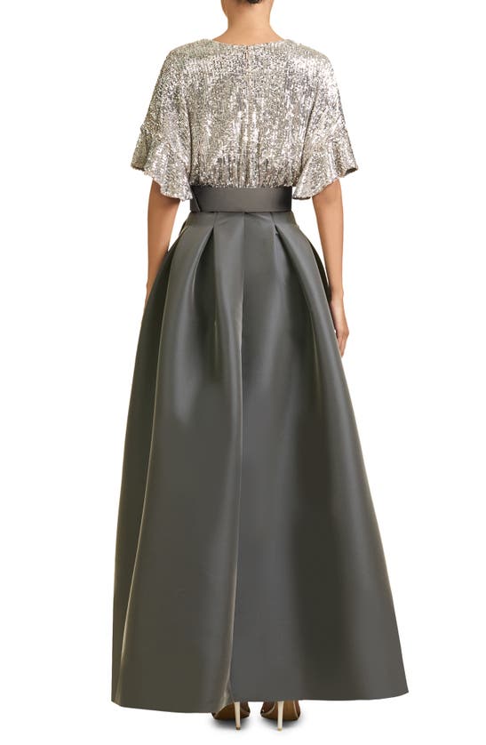 SACHIN & BABI SIMONE SEQUIN BODICE BELTED GOWN