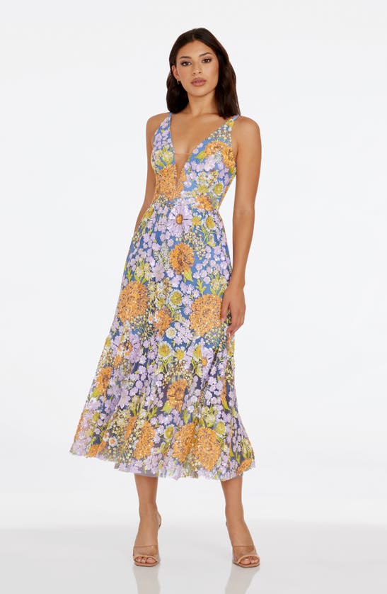 DRESS THE POPULATION DRESS THE POPULATION SIERRA FLORAL SEQUIN COCKTAIL DRESS