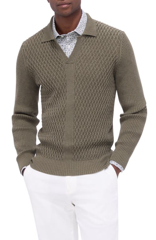 Shop Bugatchi Merino Wool Johnny Collar Sweater In Khaki