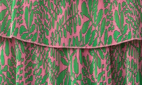 Shop Trina Turk Petal Print Plissé Ruffle Halter Top In Vert/pink Dawn