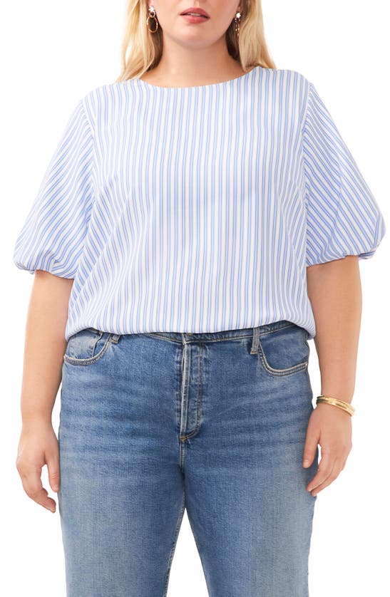 Shop Vince Camuto Stripe Puff Sleeve Top In Airy Blue