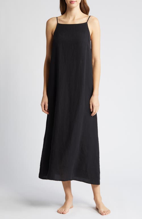 Shop Desmond & Dempsey Print Square Neck Nightgown In Plain Linen Black