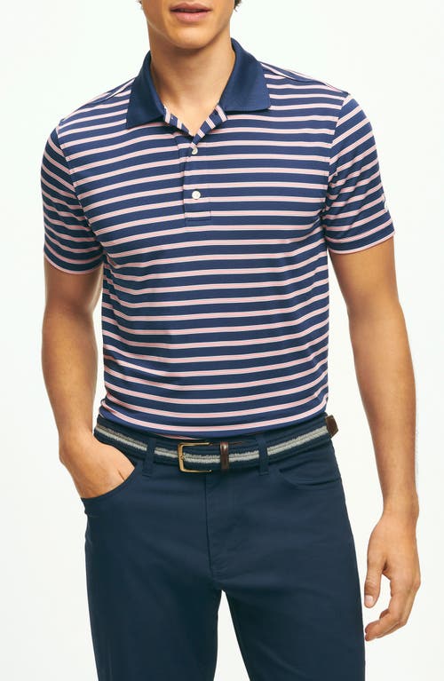 Brooks Brothers Stripe Performance Golf Polo In Navy Multi
