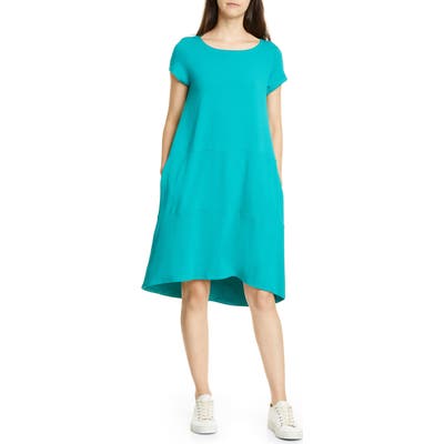 Eileen Fisher Bateau Neck Cap Sleeve Dress, Blue/green