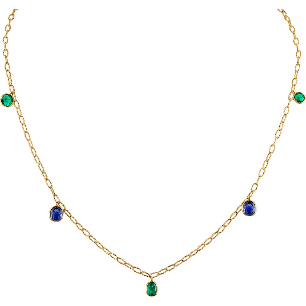 Mindi Mond Burma Sapphire & Colombian Emerald Station Necklace In 18k Yellow Gold