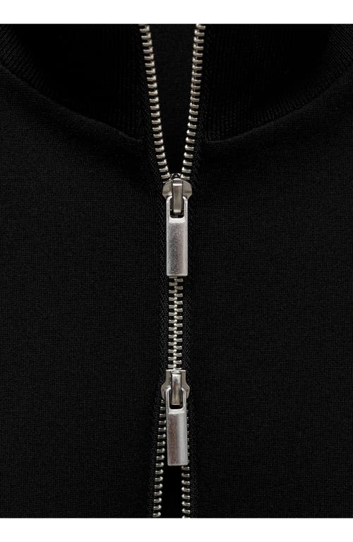 Mango Zip Front Knit Jacket In Black