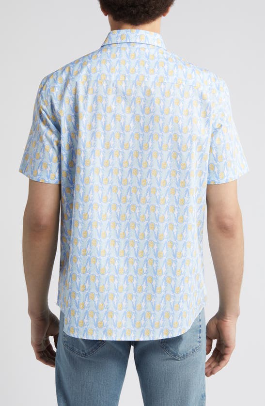 Shop Johnston & Murphy Pineapple Print Short Sleeve Cotton Button-down Shirt In White