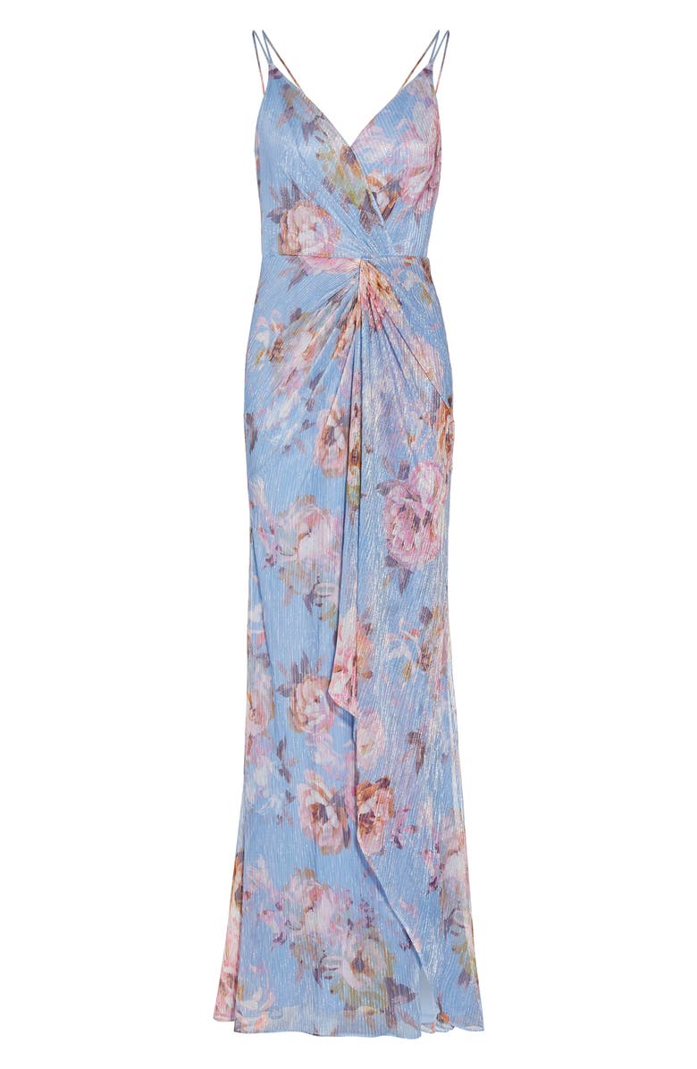 Adrianna Papell Metallic Floral Crinkle Mermaid Gown, Alternate, color, 