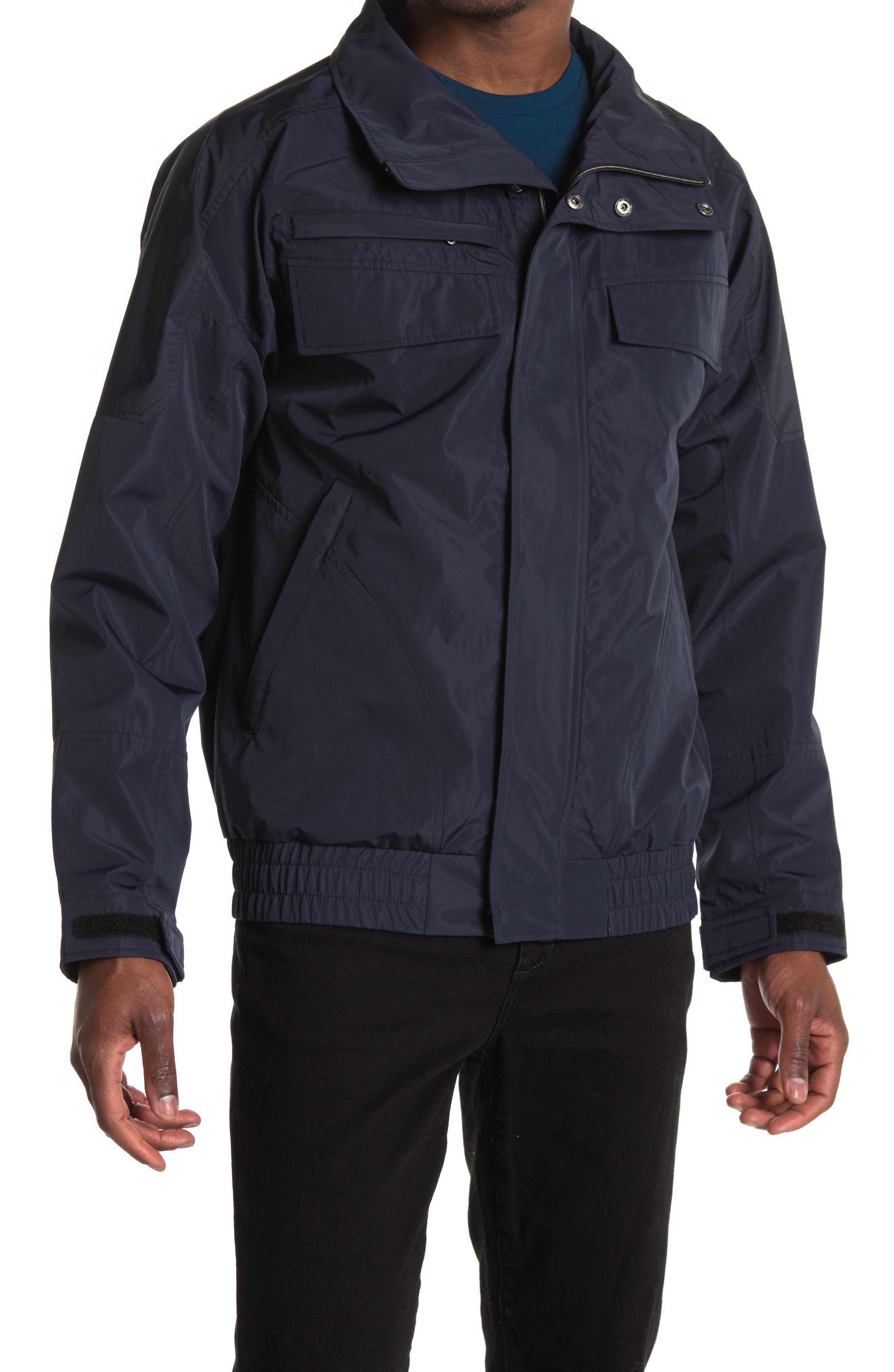 Noize Bonded Poly Rain Bomber Jacket In Navy