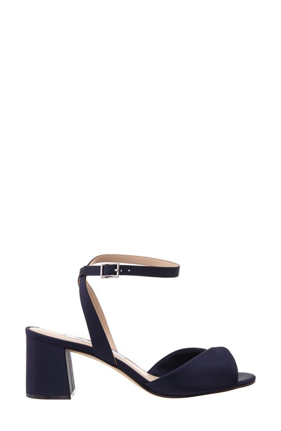 Nina Nigella Glitter Ankle Wrap Sandal In New Navy Luster Satin