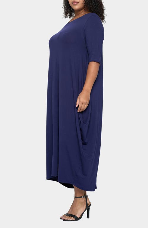 Shop L I V D Evelyn Bubble Hem Jersey Midi Dress In Navy