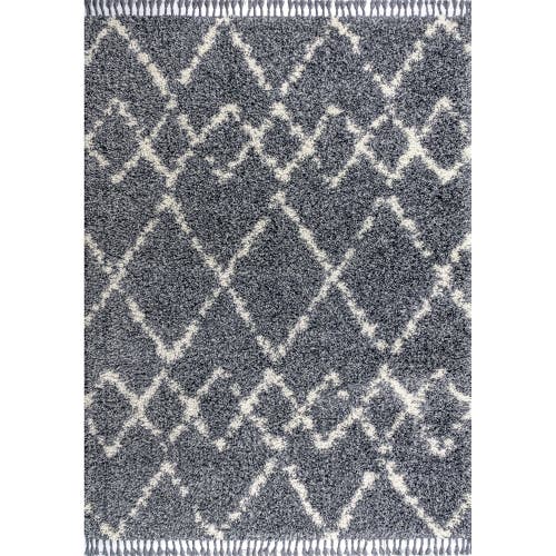 Jonathan Y Mercer Shag Plush Tassel Moroccan Geometric Trellis Area Rug In Blue/cream