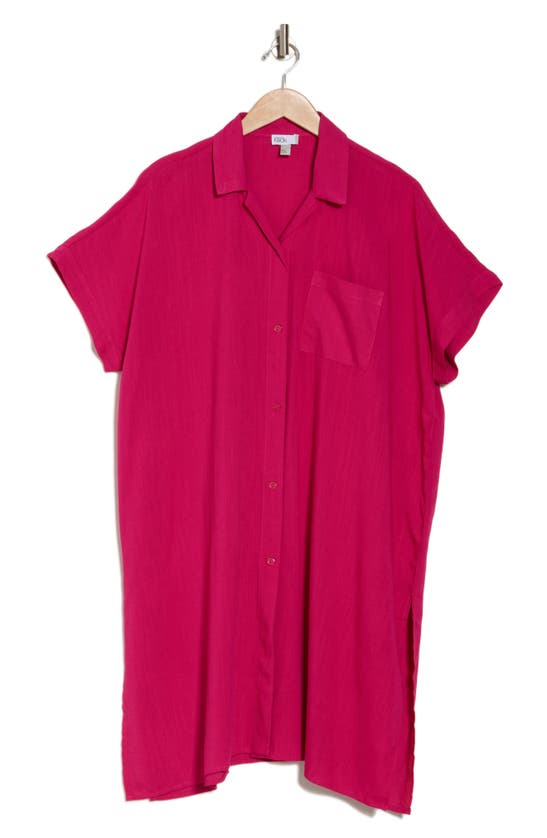 Shop Nordstrom Rack Everyday Button-down Beach Cover-up Tunic In Pink Electric