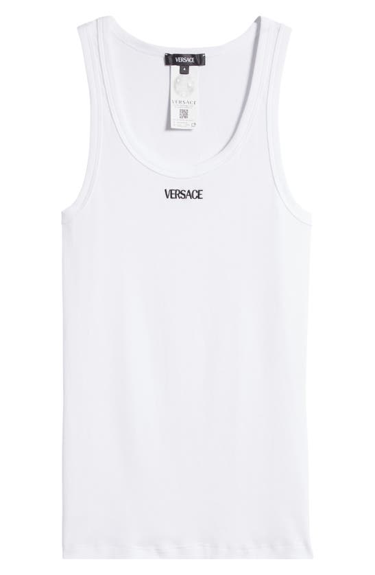 Shop Versace Embroidered Logo Rib Tank In Optical White