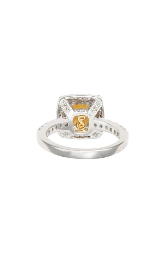 Suzy Levian Sterling Silver Purple Amethyst Cushion Cut And Sapphire Accent Ring In Yellow