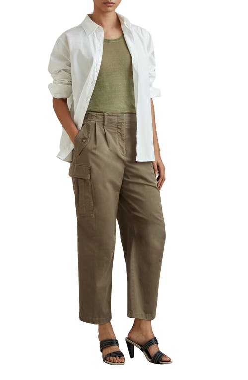 Shop Reiss Indie Stretch Twill Ankle Cargo Pants In Khaki