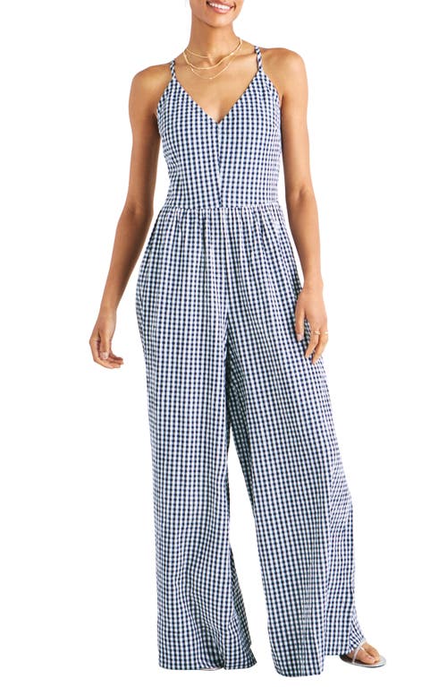 Splendid Gabrielle Gingham Wide-leg Jumpsuit In Navy/white