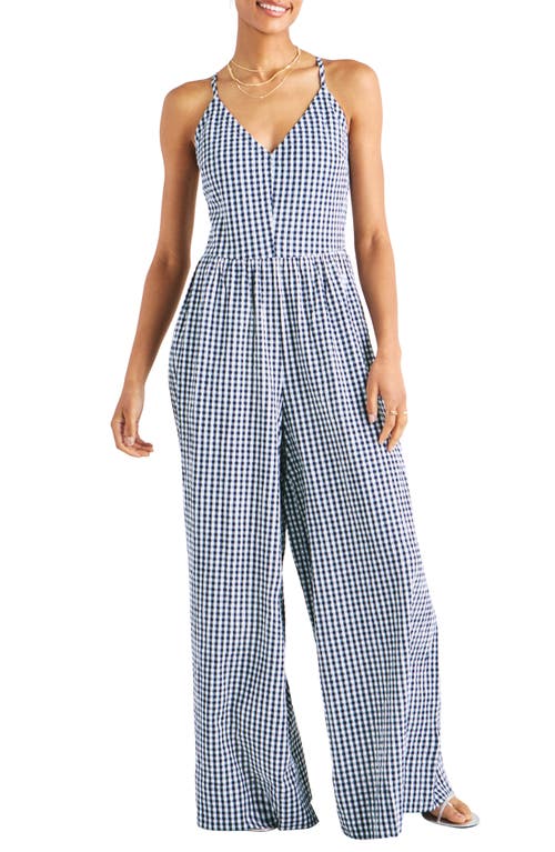 Splendid Gabrielle Cotton Blend Gingham Seersucker Jumpsuit In Blue