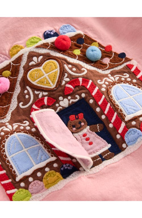 Shop Mini Boden Kids' Gingerbread House Lift-the-flap Long Sleeve Cotton Graphic T-shirt In Chalk Pink Gingerbread House