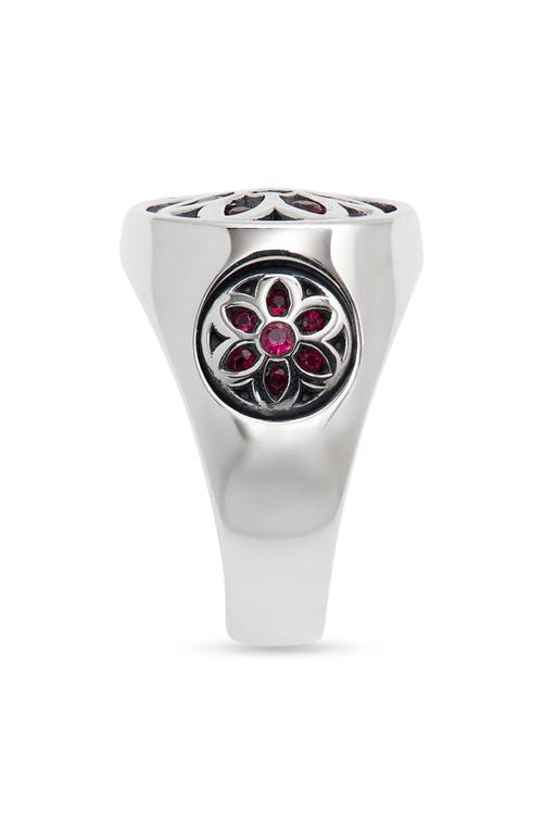 Shop Good Art Hlywd Small Club Ruby Flower Signet Ring In Silver