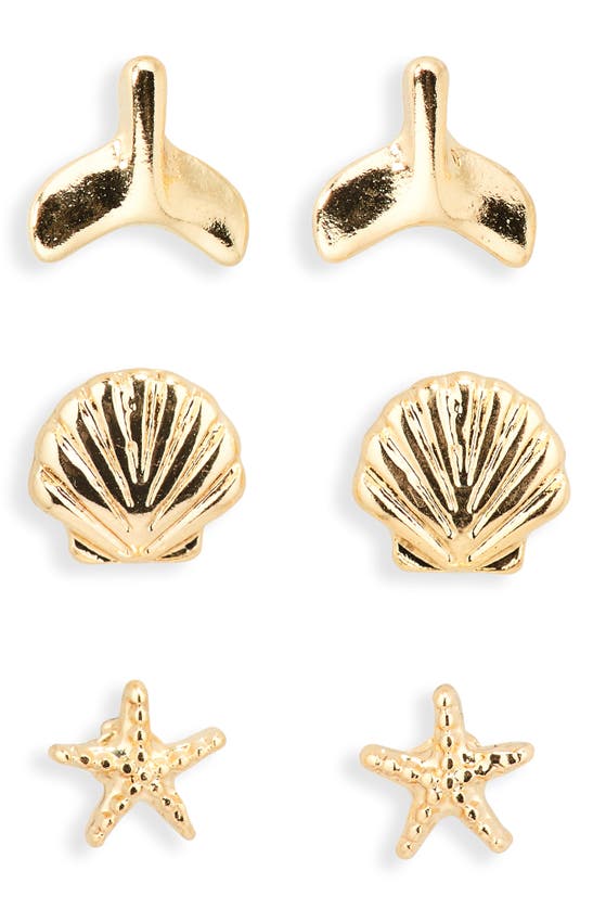 Shop Bp. Set Of 3 Fin, Shell & Starfish Stud Earrings In Gold