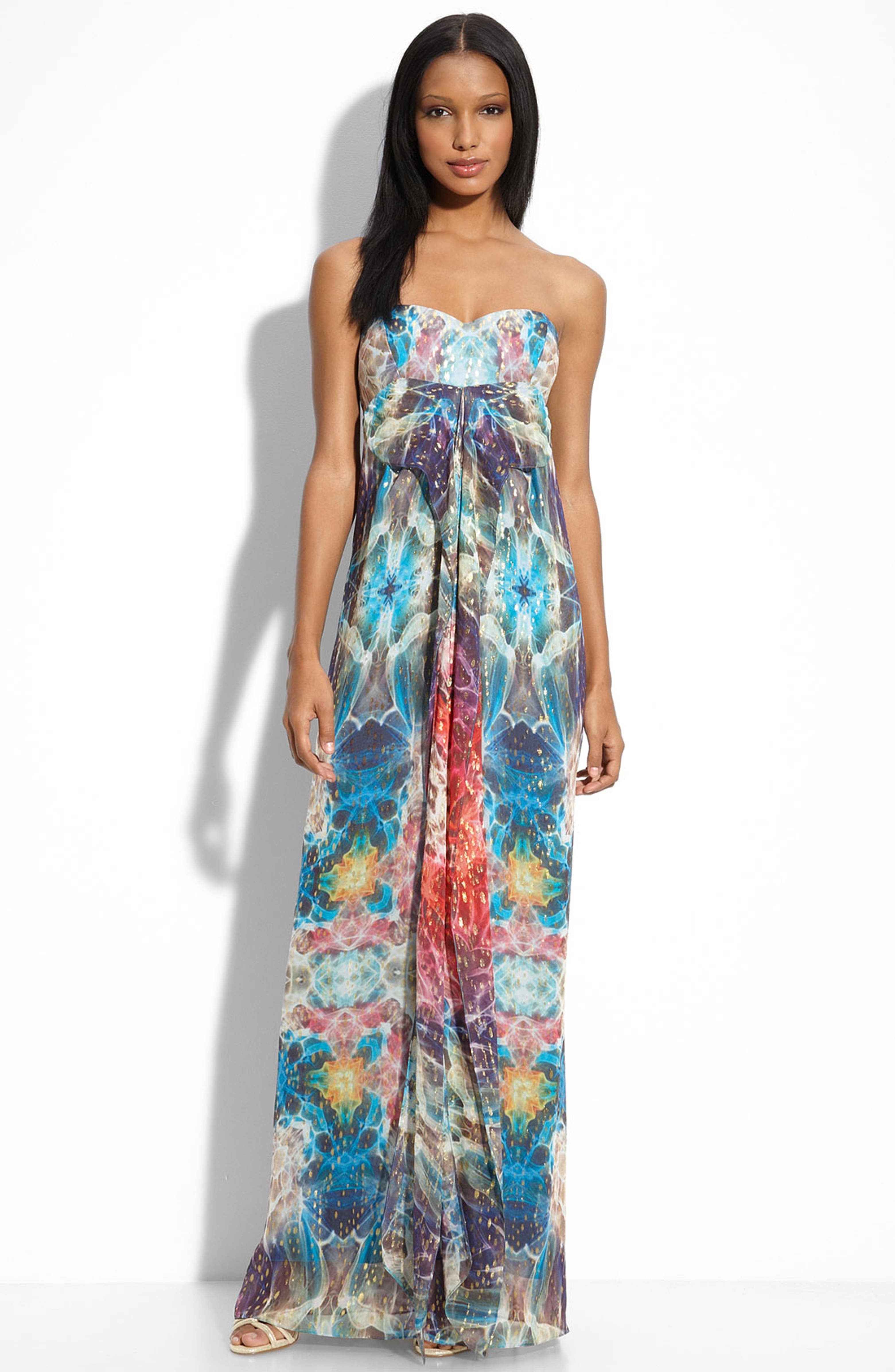 Nicole Miller Metallic Silk Strapless Maxi Dress | Nordstrom