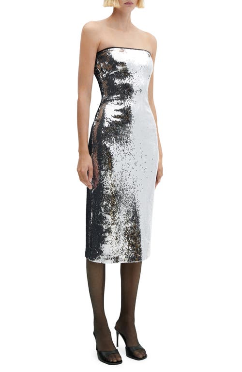 MANGO Sequin Strapless Midi Gown Silver at Nordstrom,