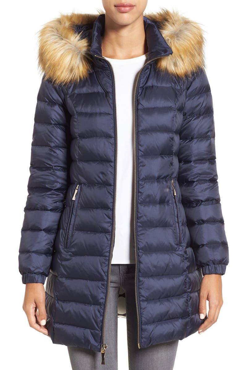 kate spade new york bow back down coat with faux fur trim | Nordstrom