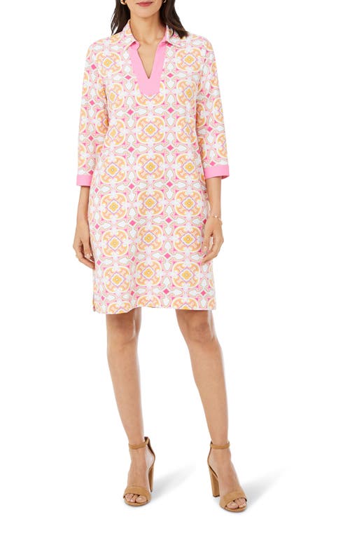 Medallion Print Knit Shift Dress in Pink Champagne
