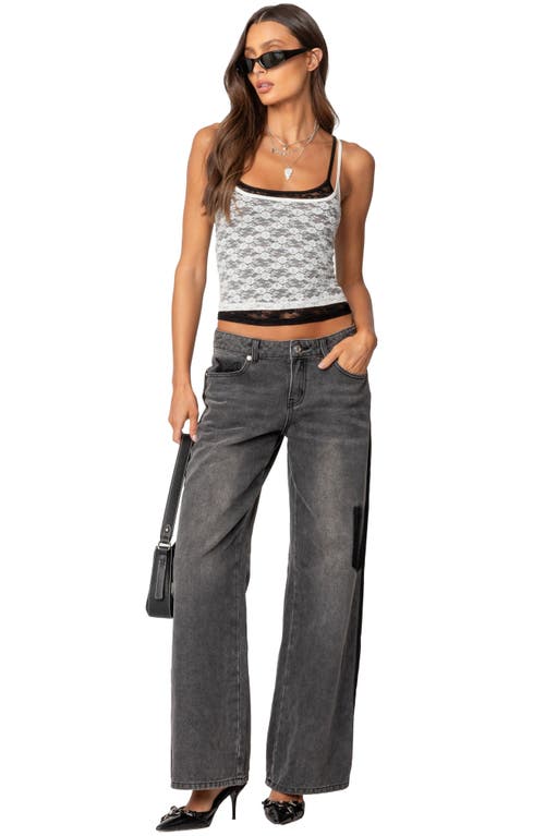 Shop Edikted Deconstructed Low Rise Wide Leg Jeans In Black-washed