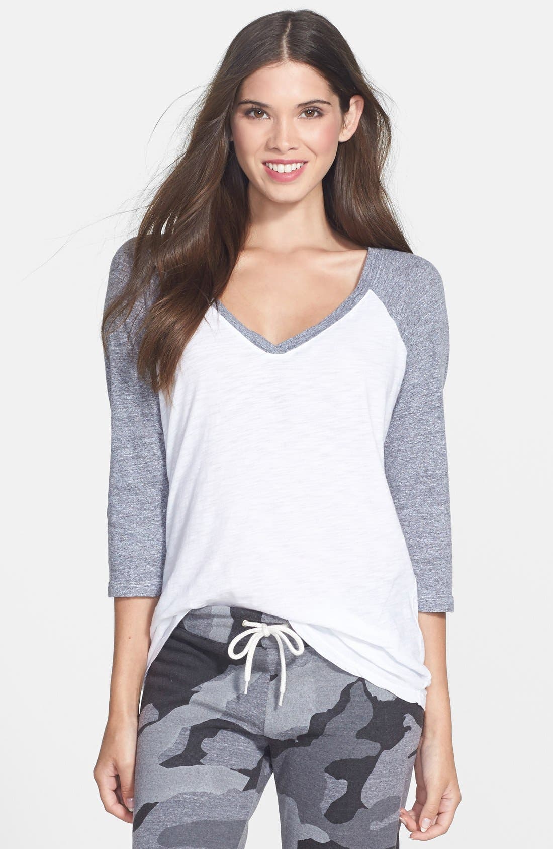 Monrow 'Rock' VNeck Baseball Tee Nordstrom