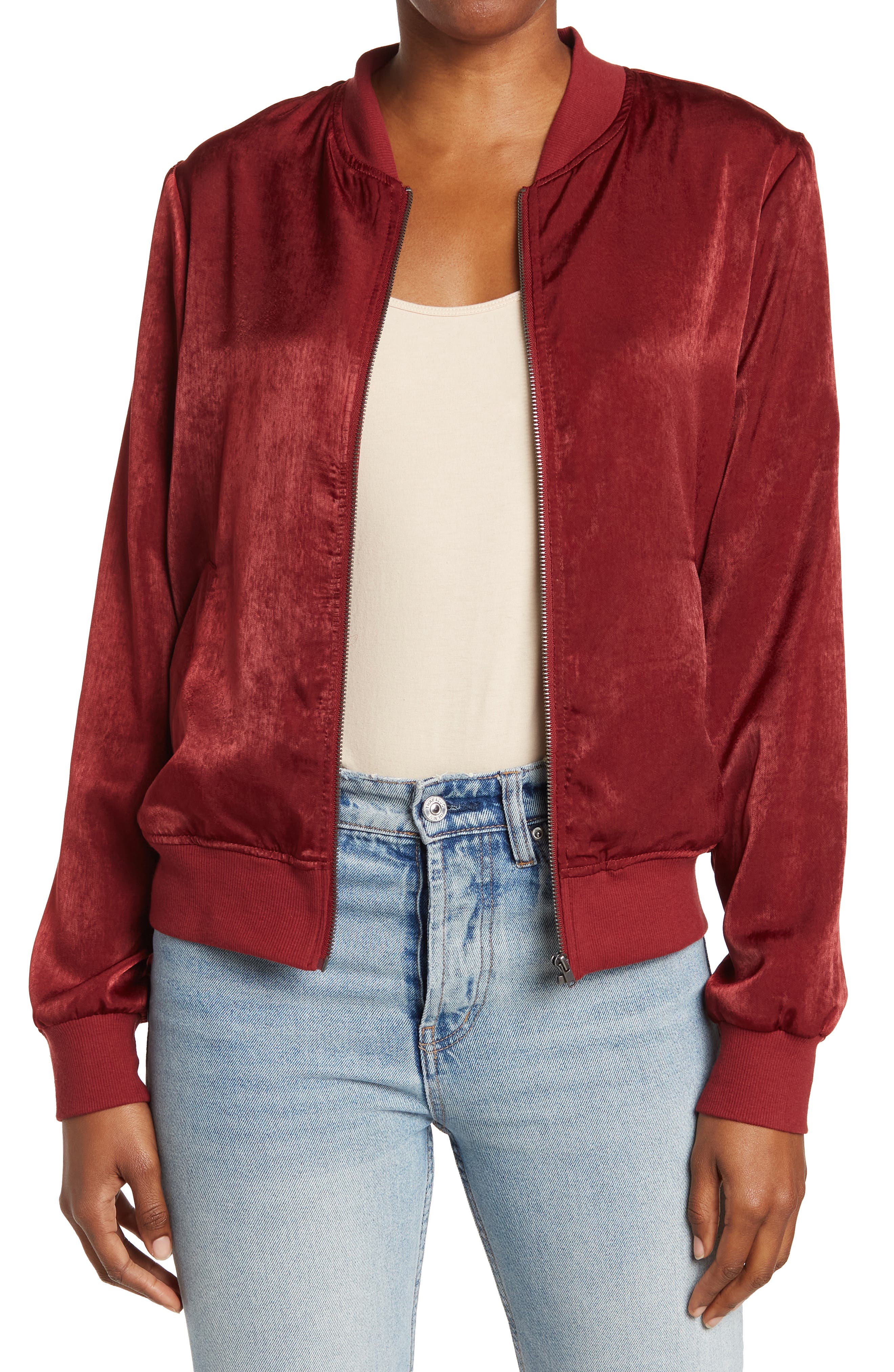 satin red bomber jacket