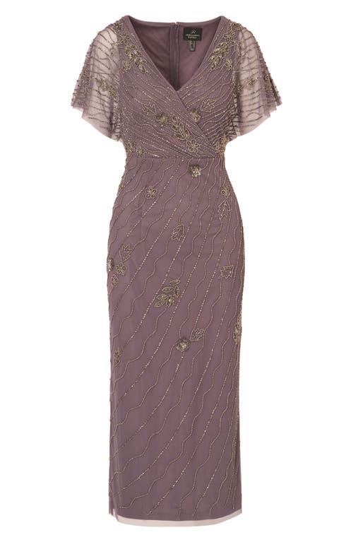 Shop Adrianna Papell Beaded Flutter Sleeve Gown In Moonscape