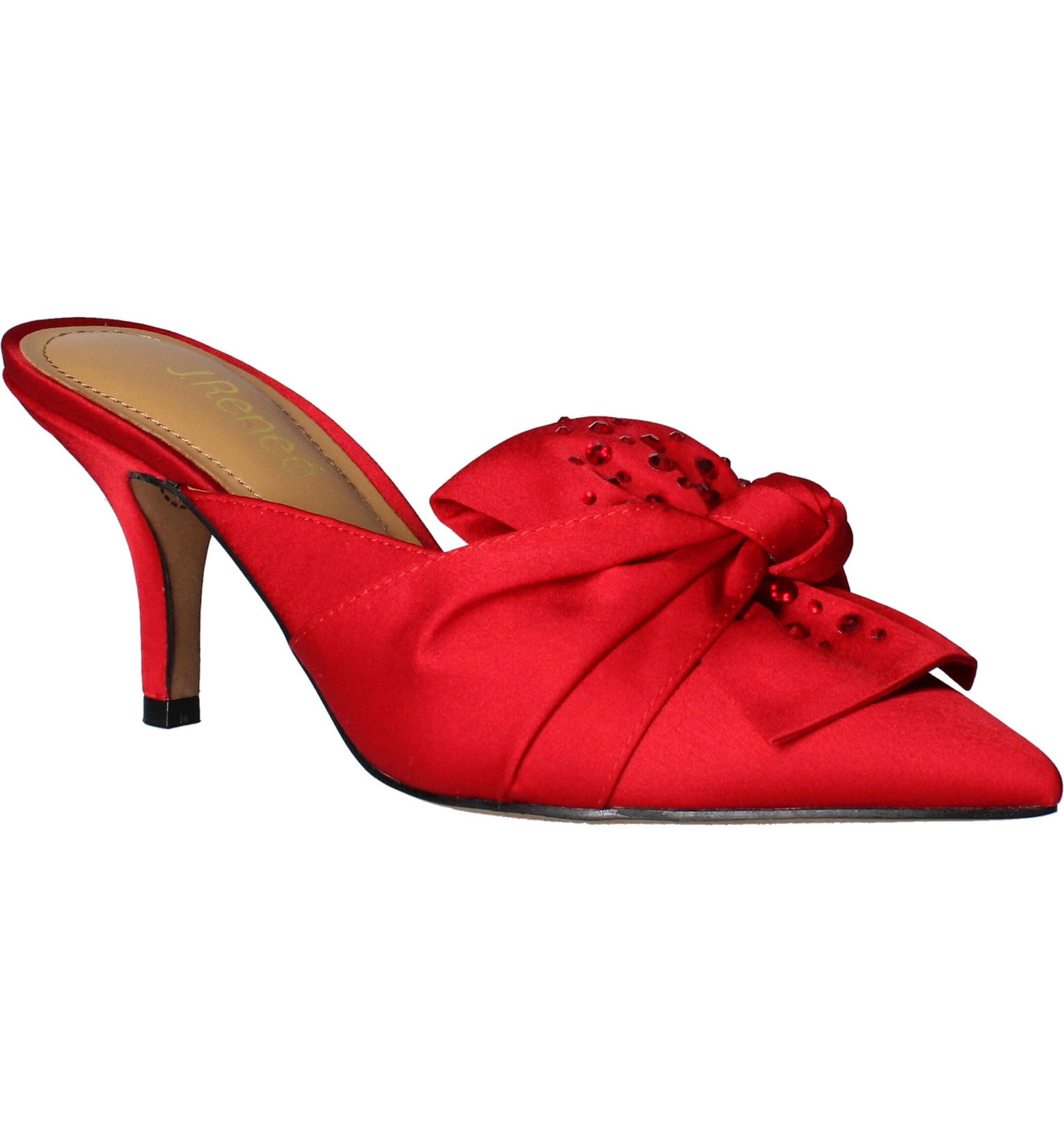 Red mules with heel and bow