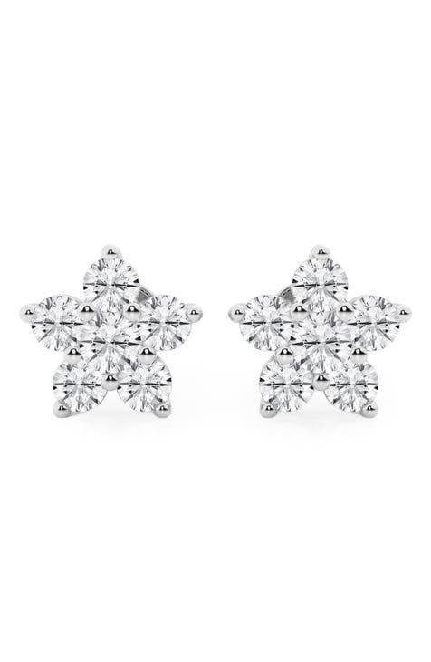 White Gold Lab Created Diamond Star Stud Earrings - 1.50 ctw
