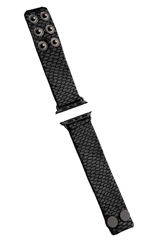 Saachi Fish Scale Embossed Leather Apple Watch® Watchband In Black