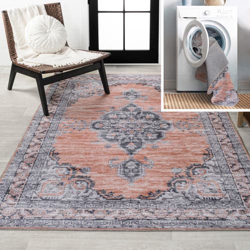 Jonathan Y Wincer Chenille Cottage Medallion Machine-washable Area Rug In Orange/gray