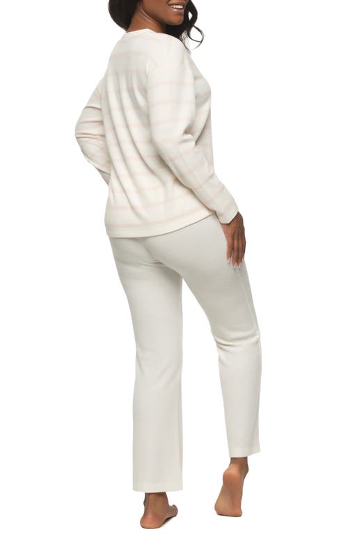 Shop Felina Jolie Thermal Knit Henley Pajamas In Whisper White