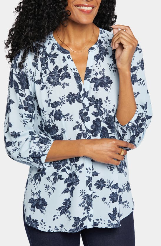 Nydj High-low Crepe Blouse In Rosemary Petals