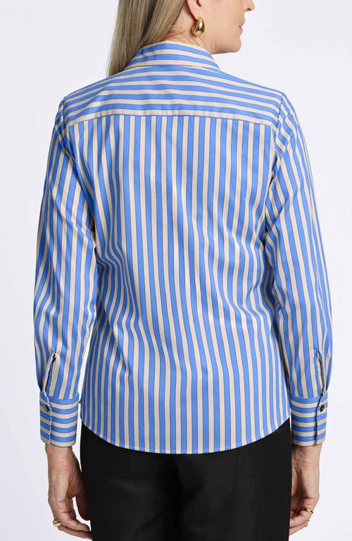 Shop Foxcroft Mary Stripe Stretch Button-up Shirt In Cobalt Blue/neutral