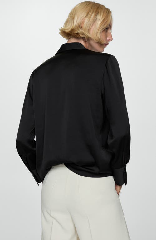 Mango Flowy Satin Button-up Shirt In Black