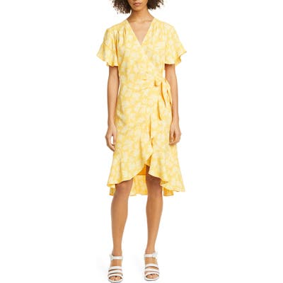 Joie Amelian Floral Print Wrap Dress, Yellow