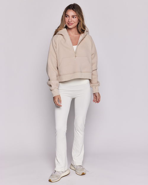 Rebody Active Effortless Fleece Half Zip Hoodie In Sand