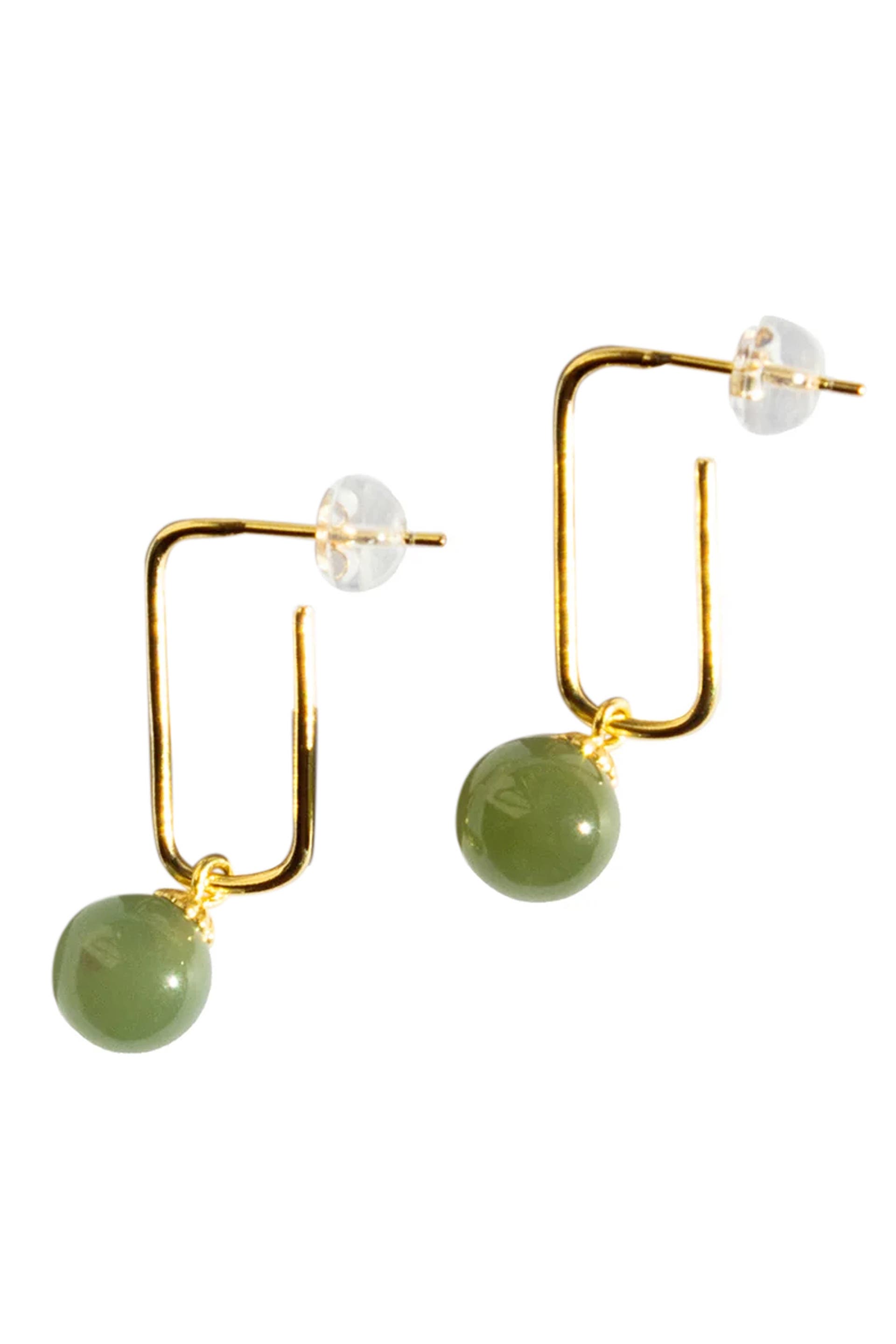 seree Pin Green jade bead gold earrings in Light Green Cover