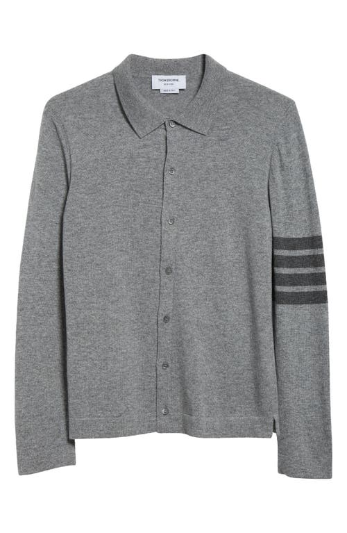 Thom Browne 4-bar Stripe Cashmere Polo Top In Light Grey